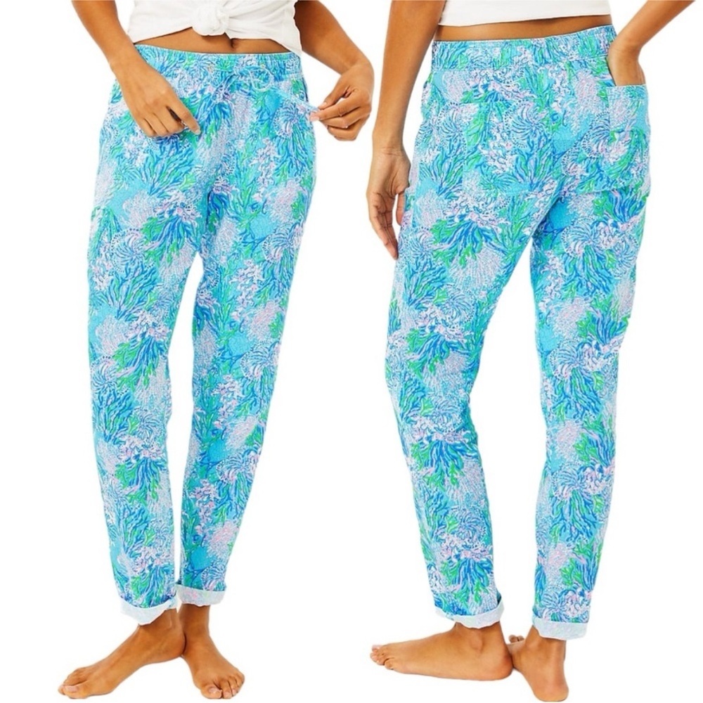 Lilly Pulitzer Taron Linen Surf Blue  Pant Soliel It On Me Women’s Size XS